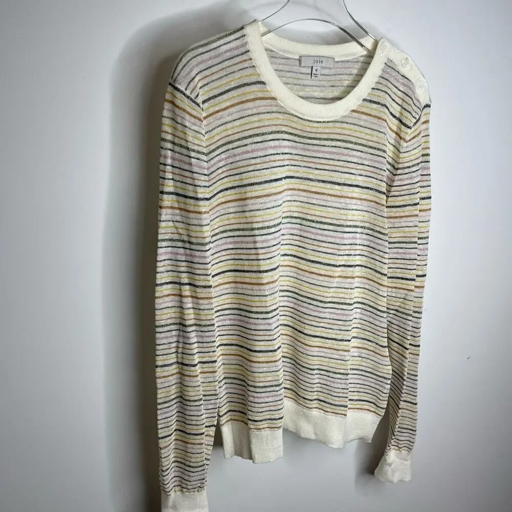 Joie‎ Ade Sweater Crewneck Porcelain Rainbow Striped Medium M Fuller House